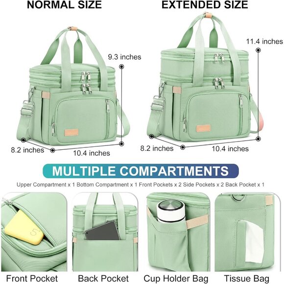 Double Deck Insulated Lunch Box for Men & Women, Leakproof Tote Cooler (Green) - Picture 5 of 7